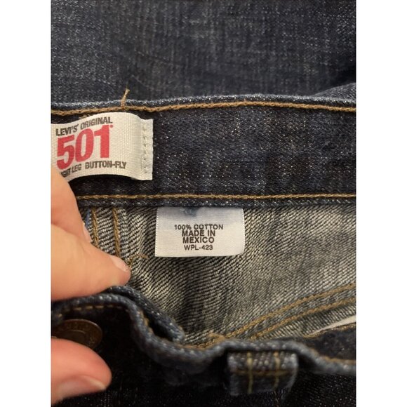 Levis 501 Jeans Men 34x32 Straight Button Fly American Western Cowboy Dark Denim - Picture 3 of 16